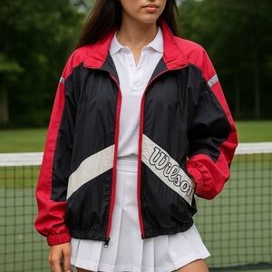 Vintage 80s 90s Wilson Advantage Red Black WindbreakerTennis Jacket Medium